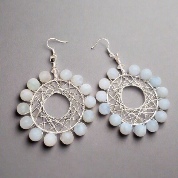 Jewelry - Handmade Dreamcatcher-Style Beaded Hoop Earrings